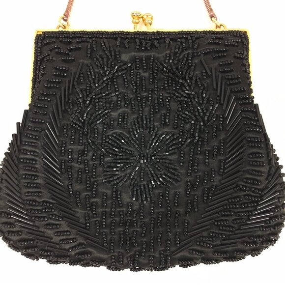 VTG Ed B Robinson Handbag Purse Beaded Black Kiss Clasp - Picture 2 of 10